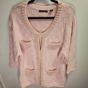 Pink Sweater with Pearl Button Design - Clip Closure, Size 2X